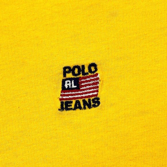 Vintage Polo Jeans Co Shirt Adult 2XL Yellow Blue Ringer Embroidered Logo 90s - Picture 4 of 11